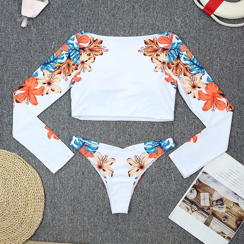 Conjunto de Bikini de Manga Larga con Estampado de Tigre para Mujeres