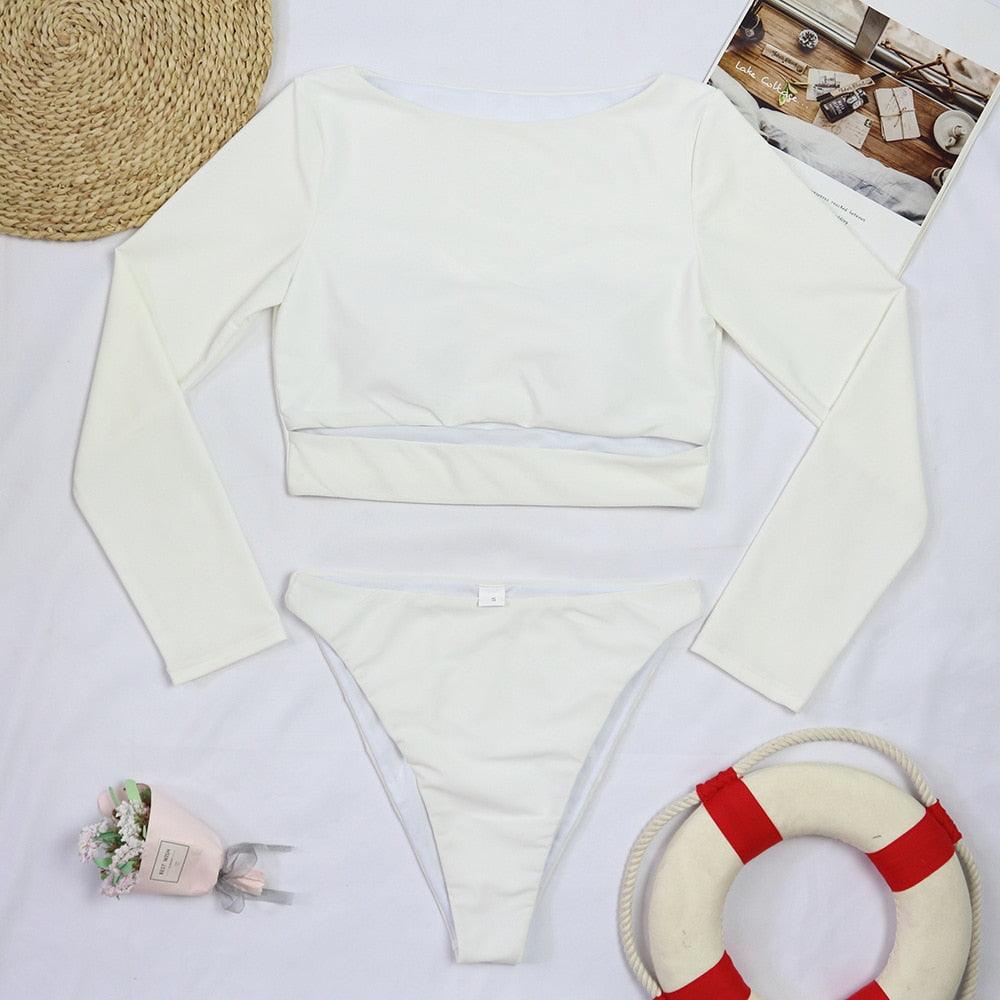 Conjunto de Bikini de Manga Larga con Estampado de Tigre para Mujeres