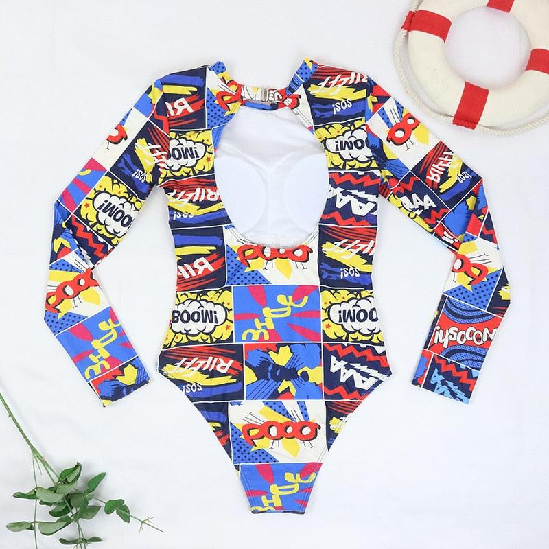 Conjunto de Bikini de Manga Larga con Estampado de Tigre para Mujeres