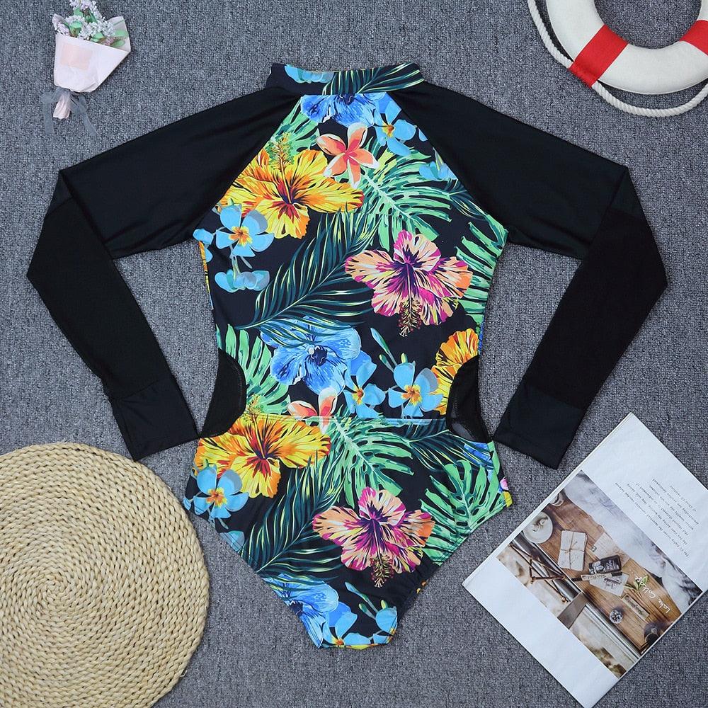 Conjunto de Bikini de Manga Larga con Estampado de Tigre para Mujeres