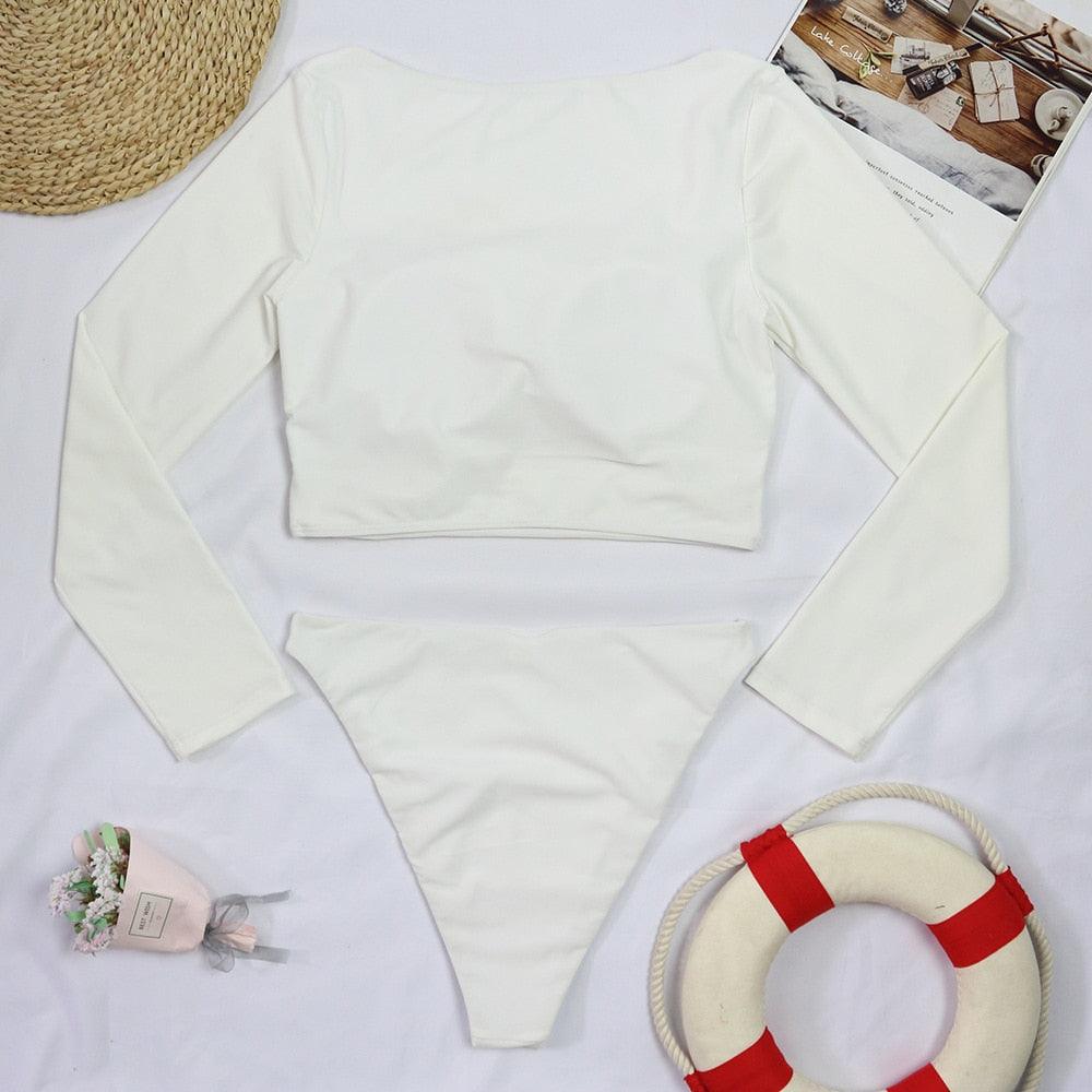 Conjunto de Bikini de Manga Larga con Estampado de Tigre para Mujeres