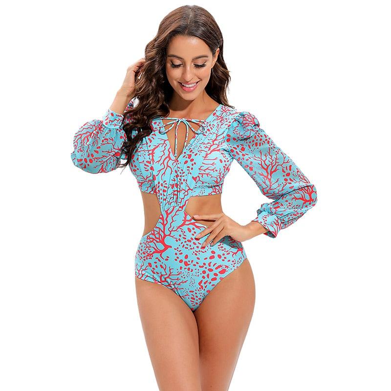 Conjunto de Bikini de Manga Larga con Estampado de Tigre para Mujeres