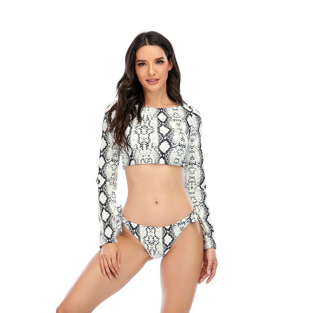 Conjunto de Bikini de Manga Larga con Estampado de Tigre para Mujeres