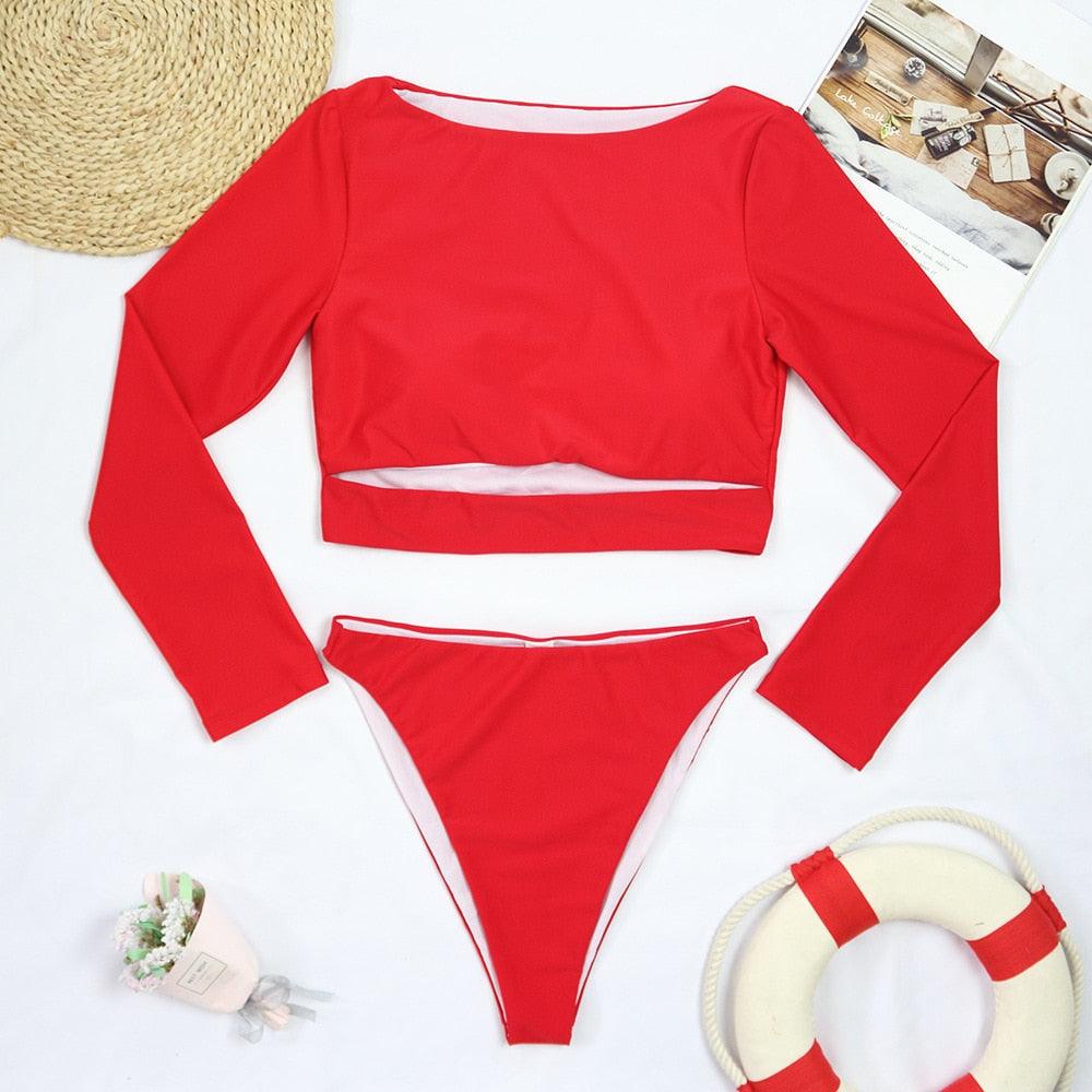 Conjunto de Bikini de Manga Larga con Estampado de Tigre para Mujeres