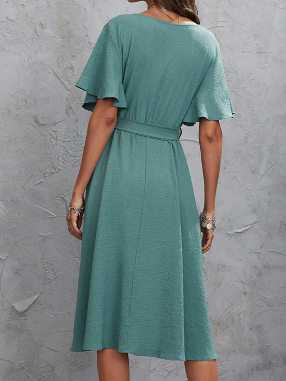 Surplice Flutter Sleeve Midi Dress - Korvel