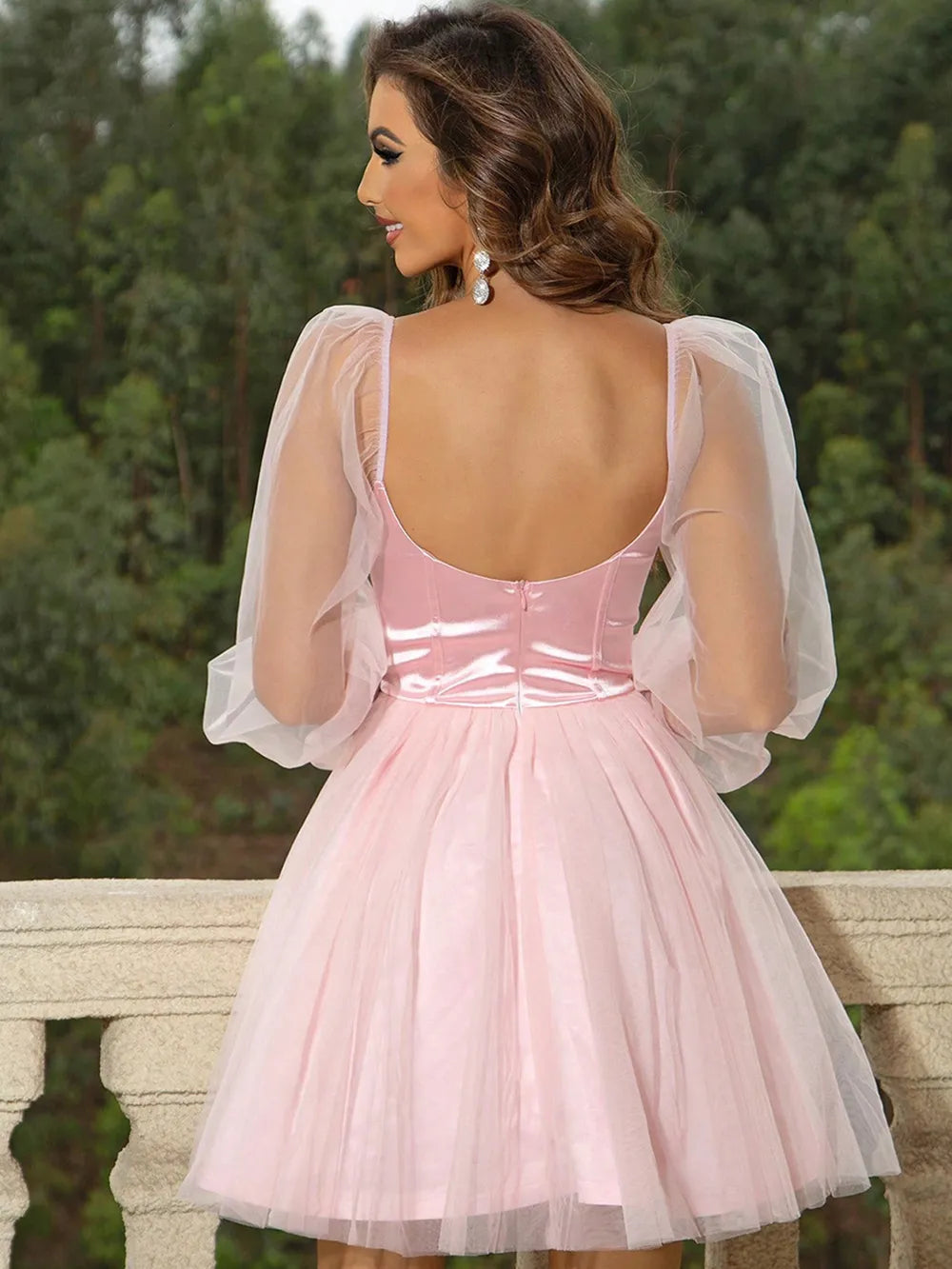 Sweetheart Neck Balloon Sleeve Mini Dress - Korvel