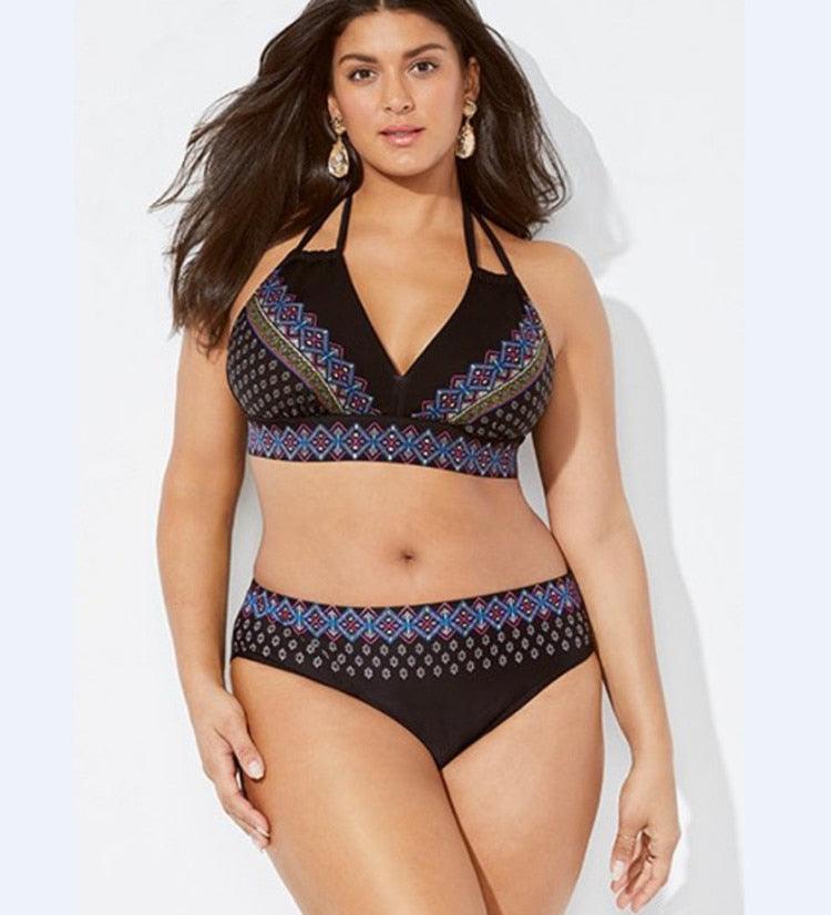 Conjunto de Bikini Impreso de Talle Alto para Mujeres Talla Grande