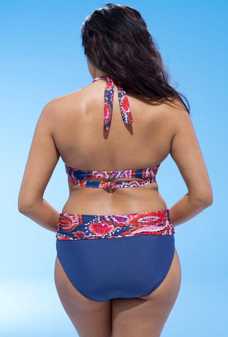 Conjunto de Bikini Impreso de Talle Alto para Mujeres Talla Grande