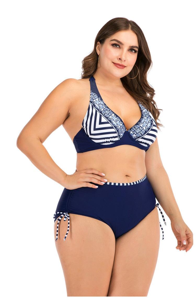 Conjunto de Bikini Impreso de Talle Alto para Mujeres Talla Grande