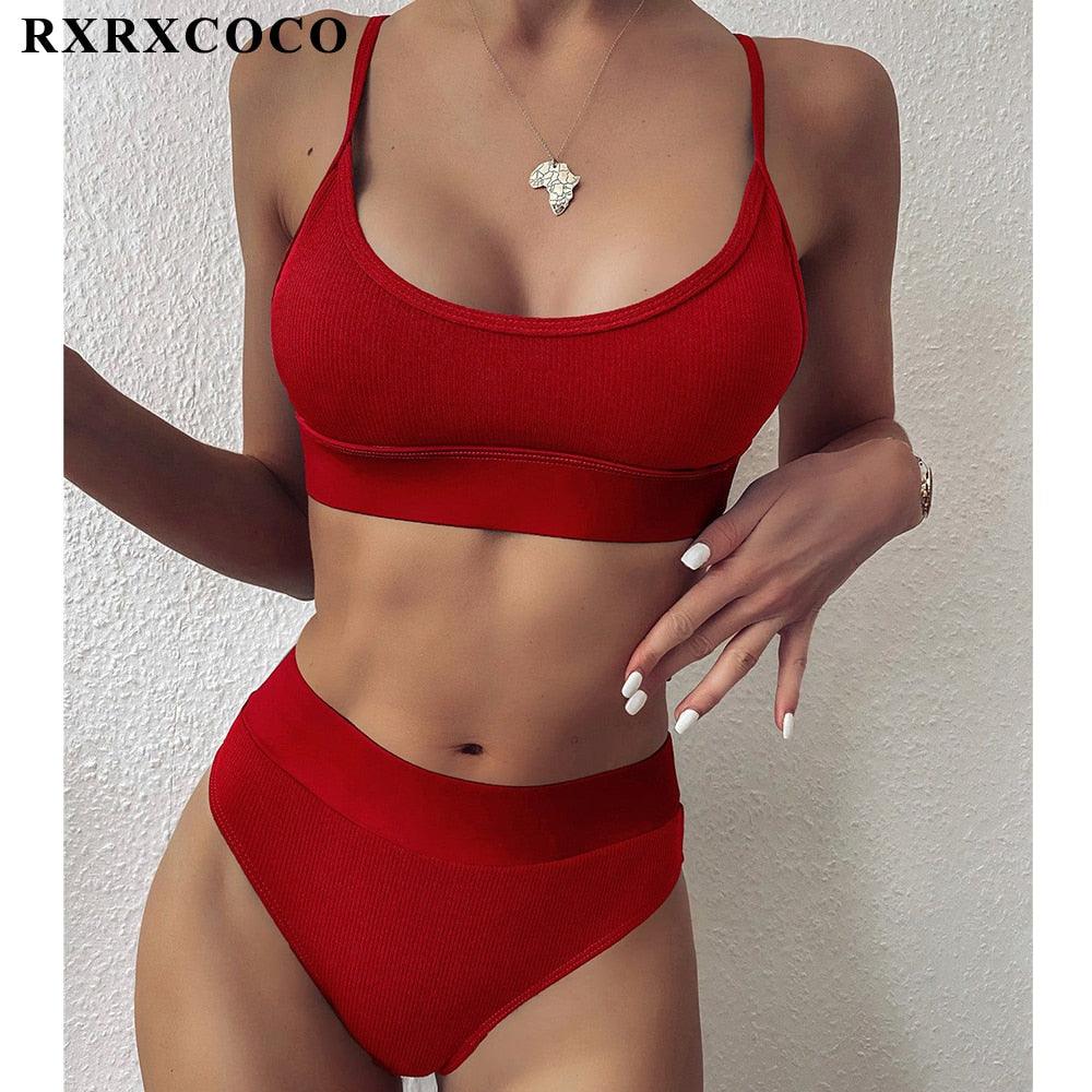 Ribbed High Waist Bikini Set for Women
