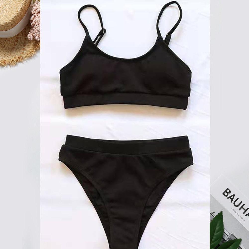 Ribbed High Waist Bikini Set for Women