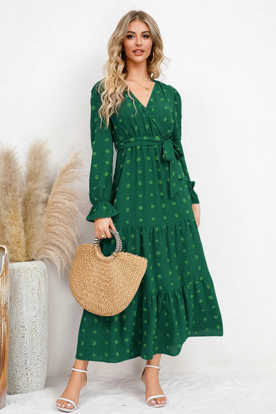 Robe à manches volantées en surplis à pois suisses