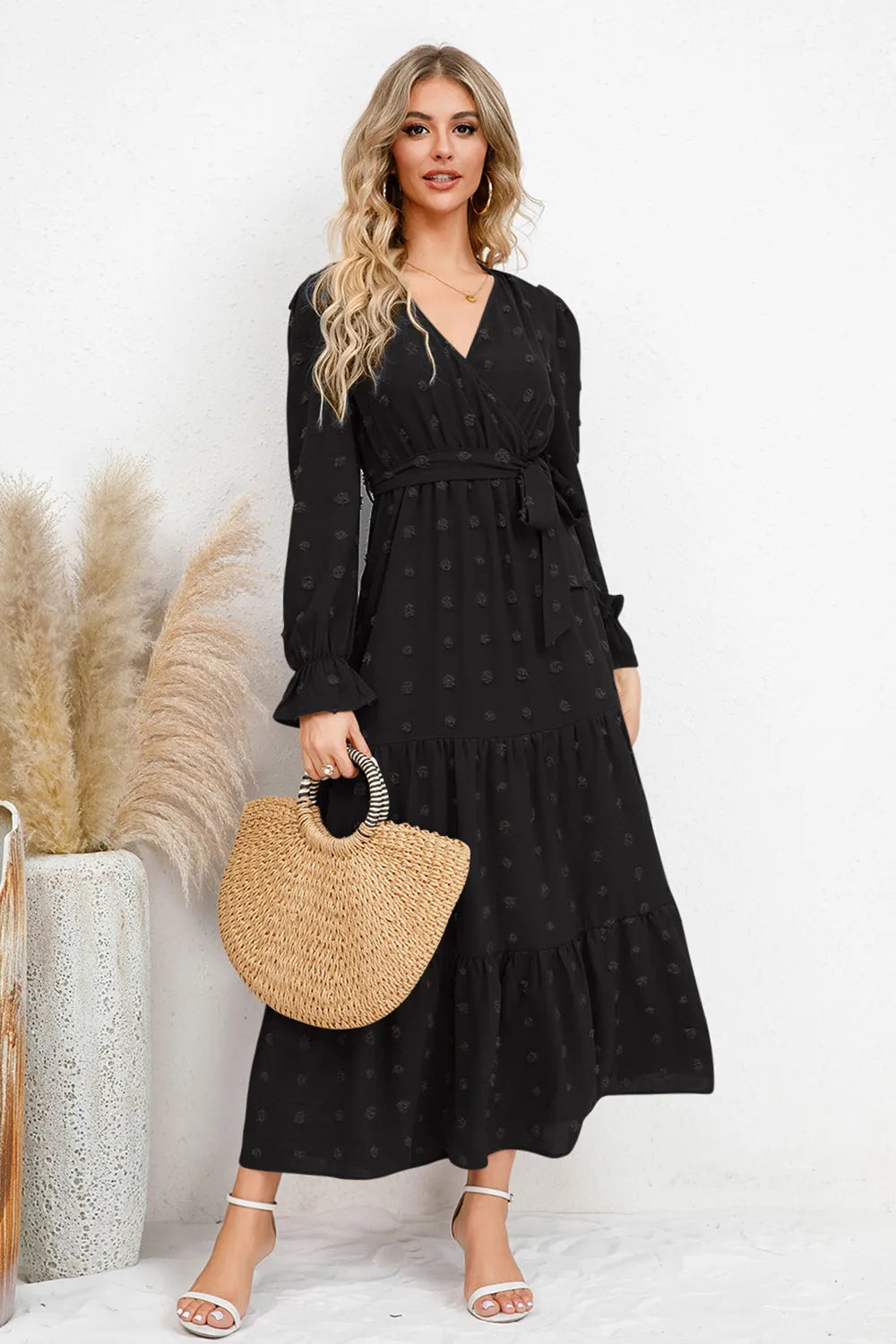 Robe à manches volantées en surplis à pois suisses