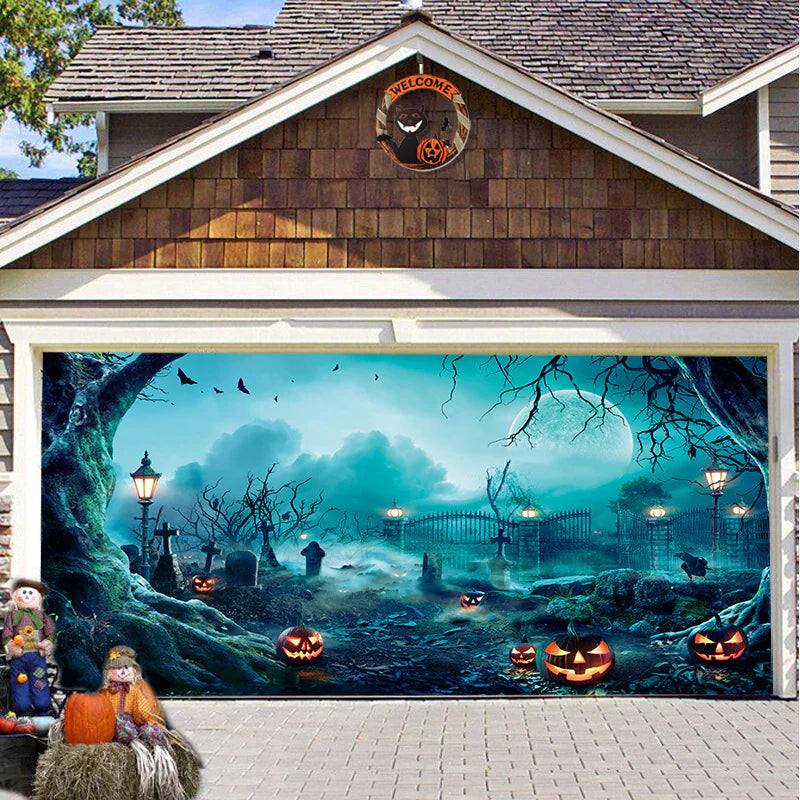 Banner de puerta de garaje Halloween Bosque Nebuloso