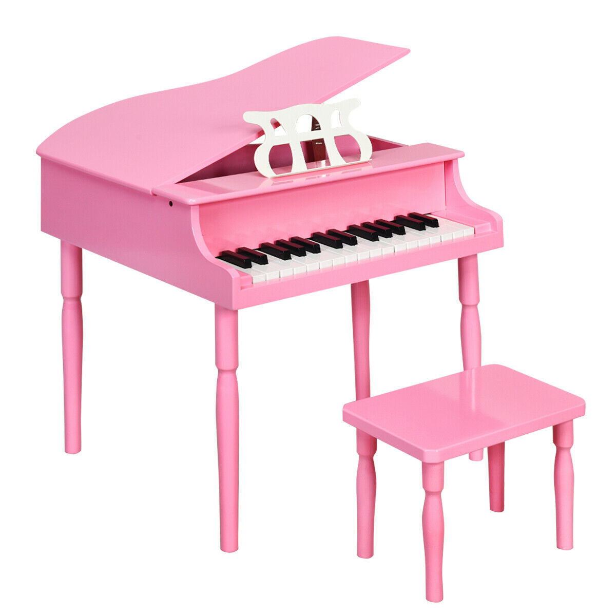 Piano à queue en bois pour enfants de 30 touches avec banc et support de musique - Rose