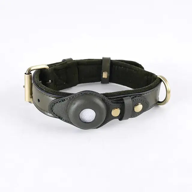 Premium Leather Anti-Lost Dog Collar with AirTag Holder