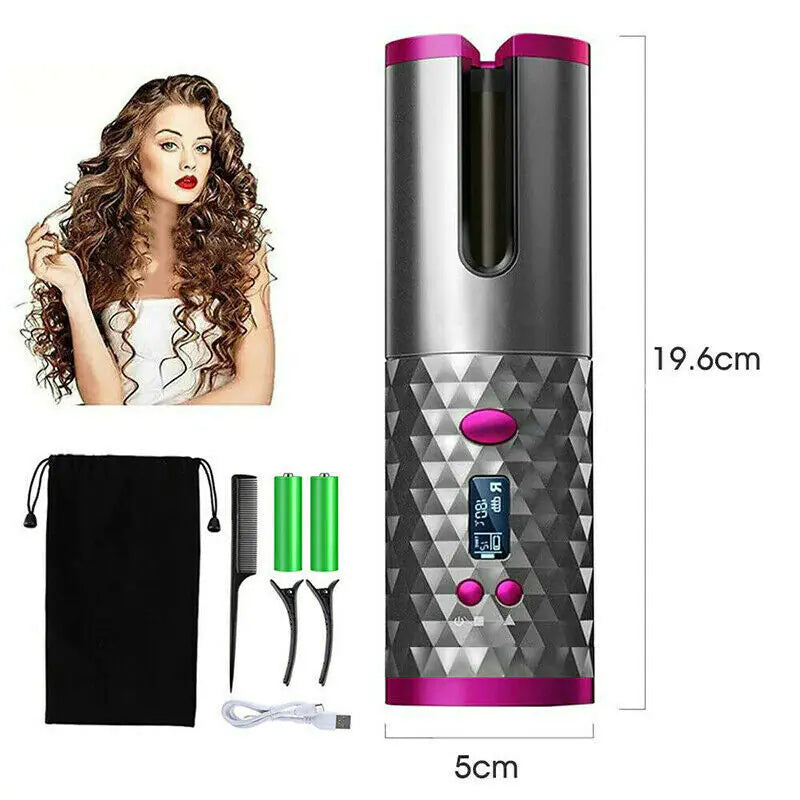 Rizador de Cabello Inalámbrico con Rotación Automática y Pantalla LCD