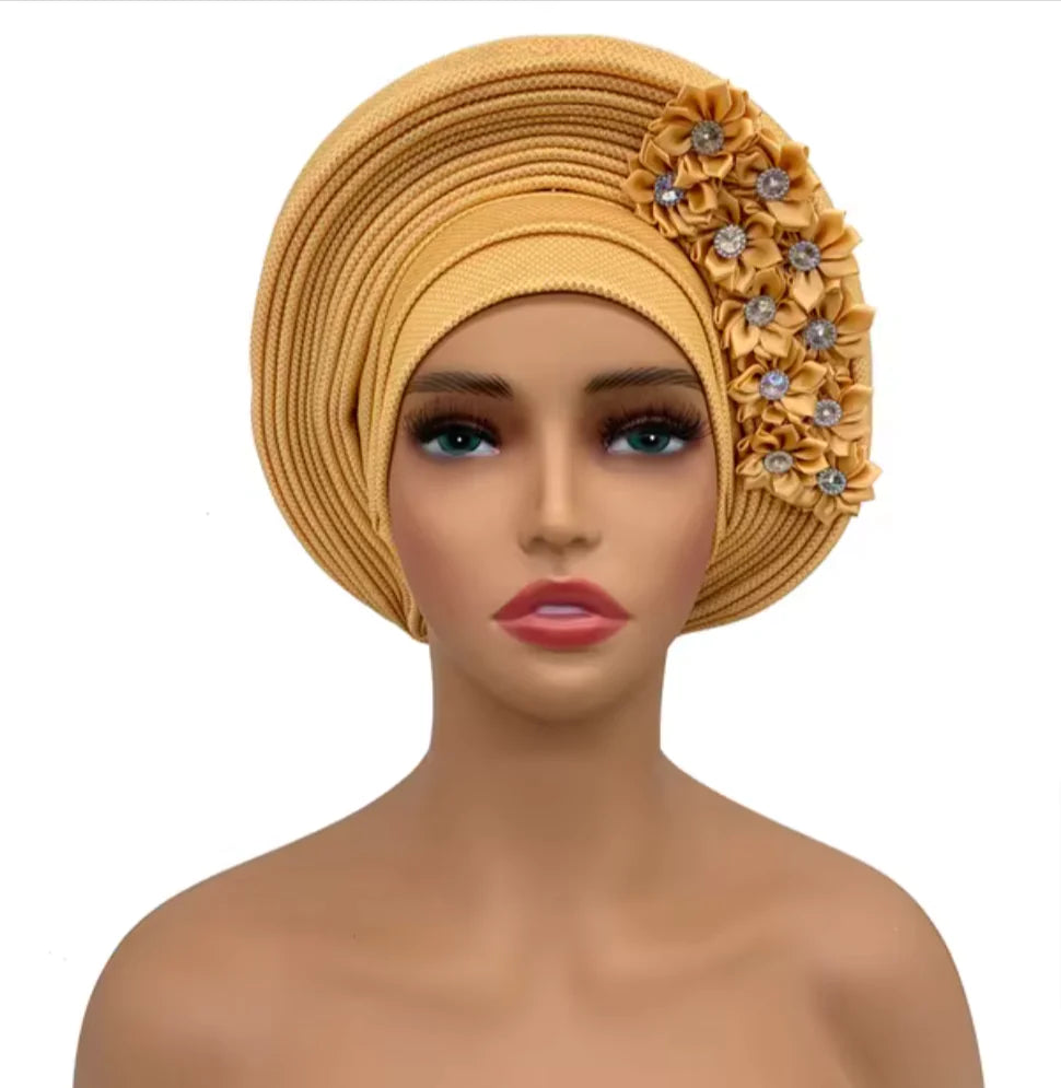 Elegant Floral Auto Gele Headwrap - 2024 African Turban
