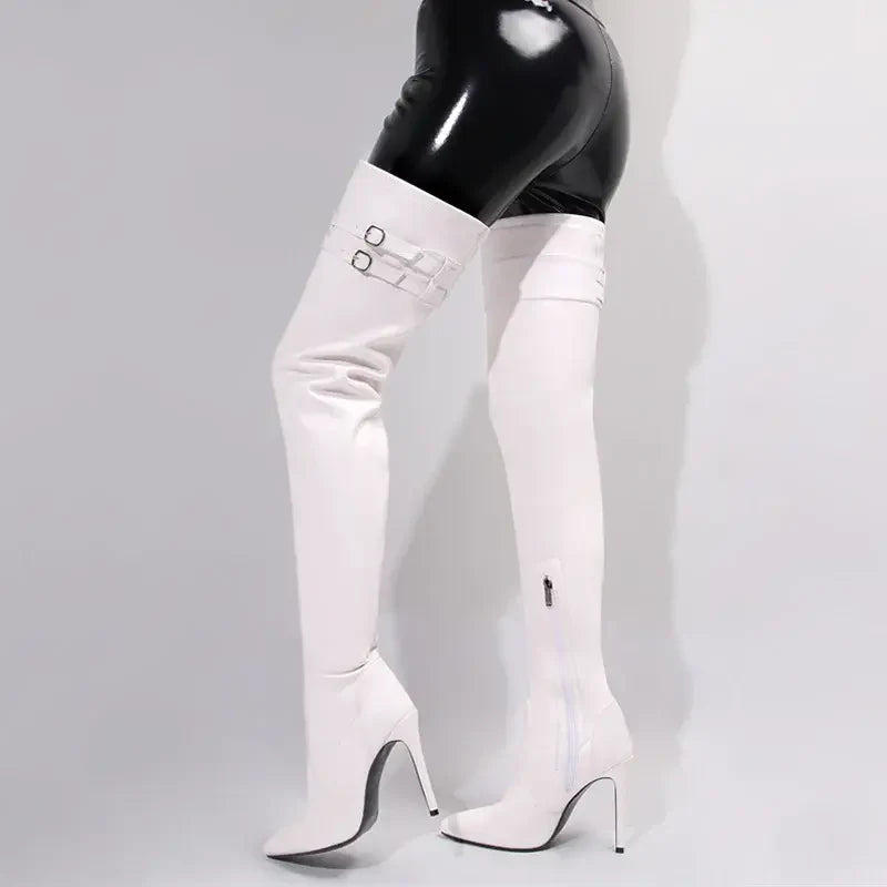 Thigh High Leather Stiletto Heels