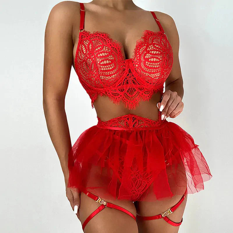 Conjunto de Lencería de Encaje Elegante para Ocasiones Especiales