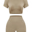 OLCHEE Women's Seamless Acid Wash Yoga Set - Coffee, Small