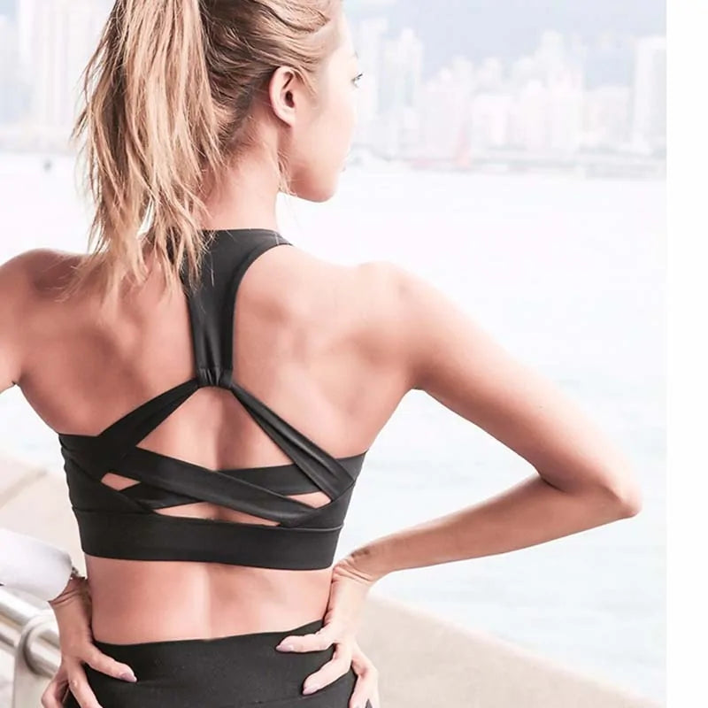 Sostén Deportivo Push Up con Tiras Blancas para Ropa Activa