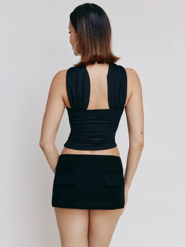 Halter Backless Satin Crop Top