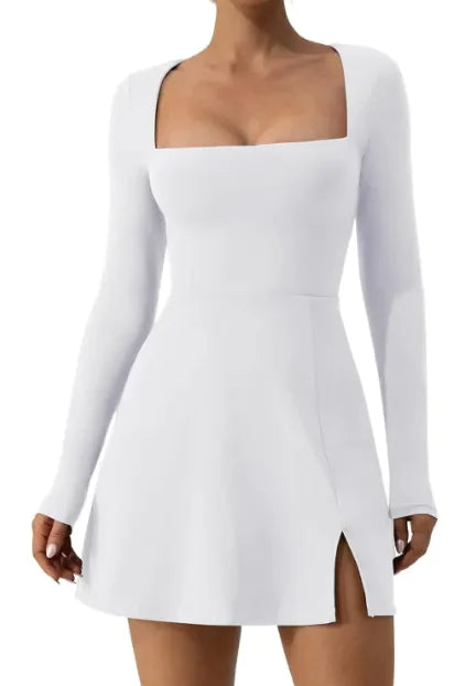 Robe corset à col carré et manches longues pour femmes