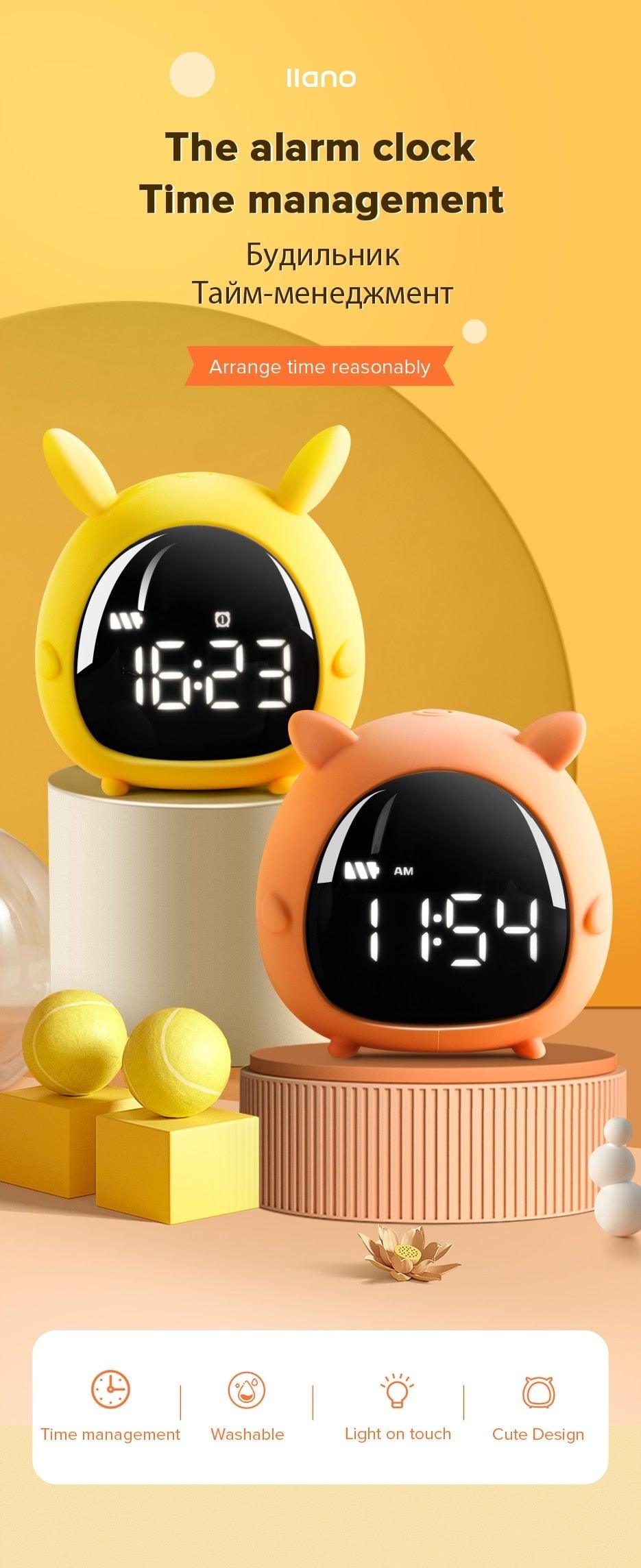 Table Clock Cute Alarm Clock Cute Toddler Alarm Clock Dimming Sleep Training Clock with Night Light Kids Wake Up Clock USB Rechargeable Easy Setting Kids Bedside Kids Night Wake Up Light Multi Function Alarm Clock for For Child Children Home Decoration - Korvel