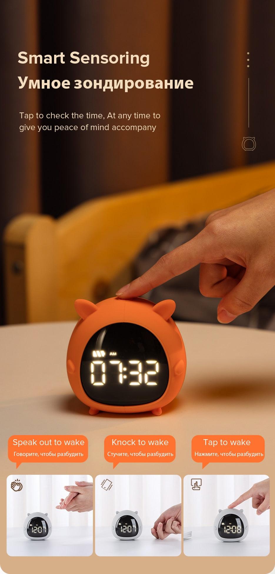 Table Clock Cute Alarm Clock Cute Toddler Alarm Clock Dimming Sleep Training Clock with Night Light Kids Wake Up Clock USB Rechargeable Easy Setting Kids Bedside Kids Night Wake Up Light Multi Function Alarm Clock for For Child Children Home Decoration - Korvel