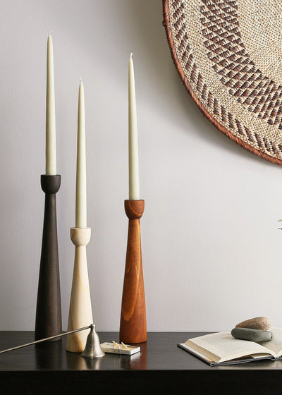 Tapered Candlestick Holder Pine Wood Cognac, Espresso, Natural - Korvel