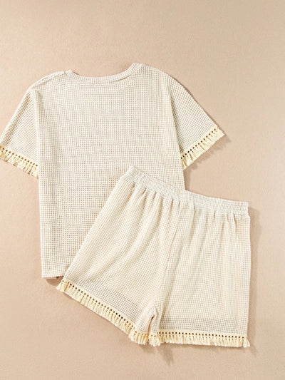 Tassel Round Neck Top and Shorts Set - Korvel
