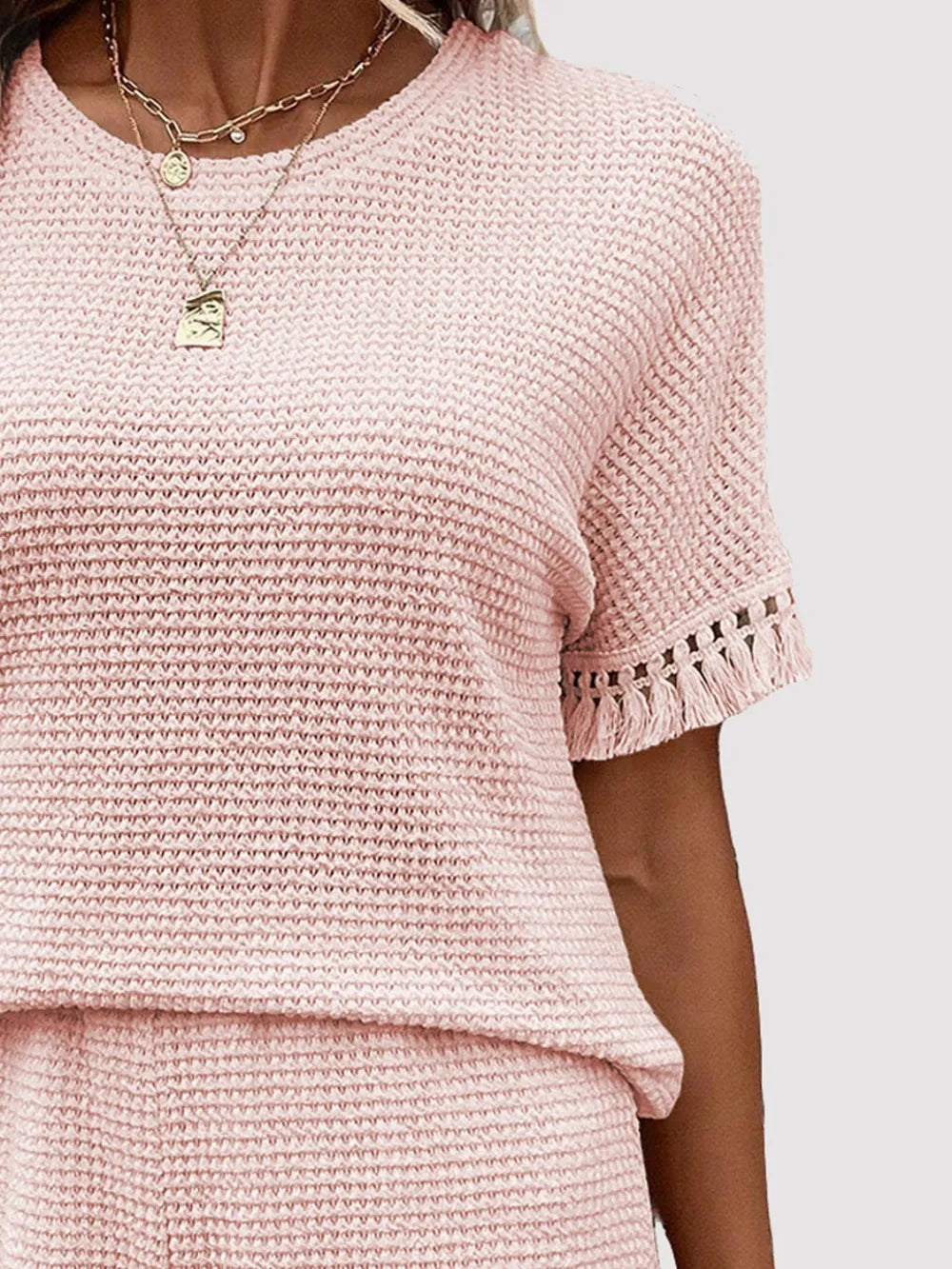 Tassel Round Neck Top and Shorts Set - Korvel