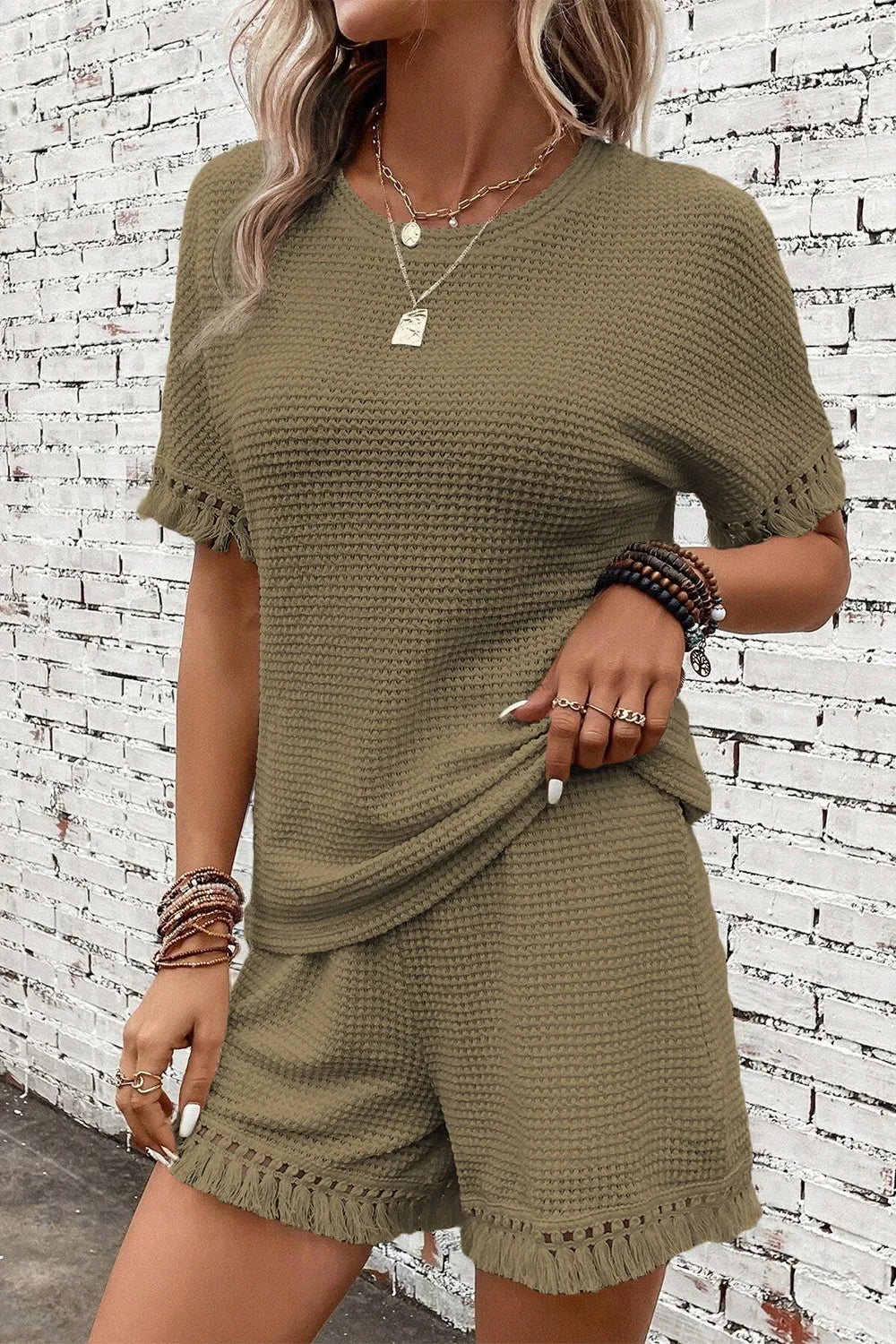 Tassel Round Neck Top and Shorts Set - Korvel