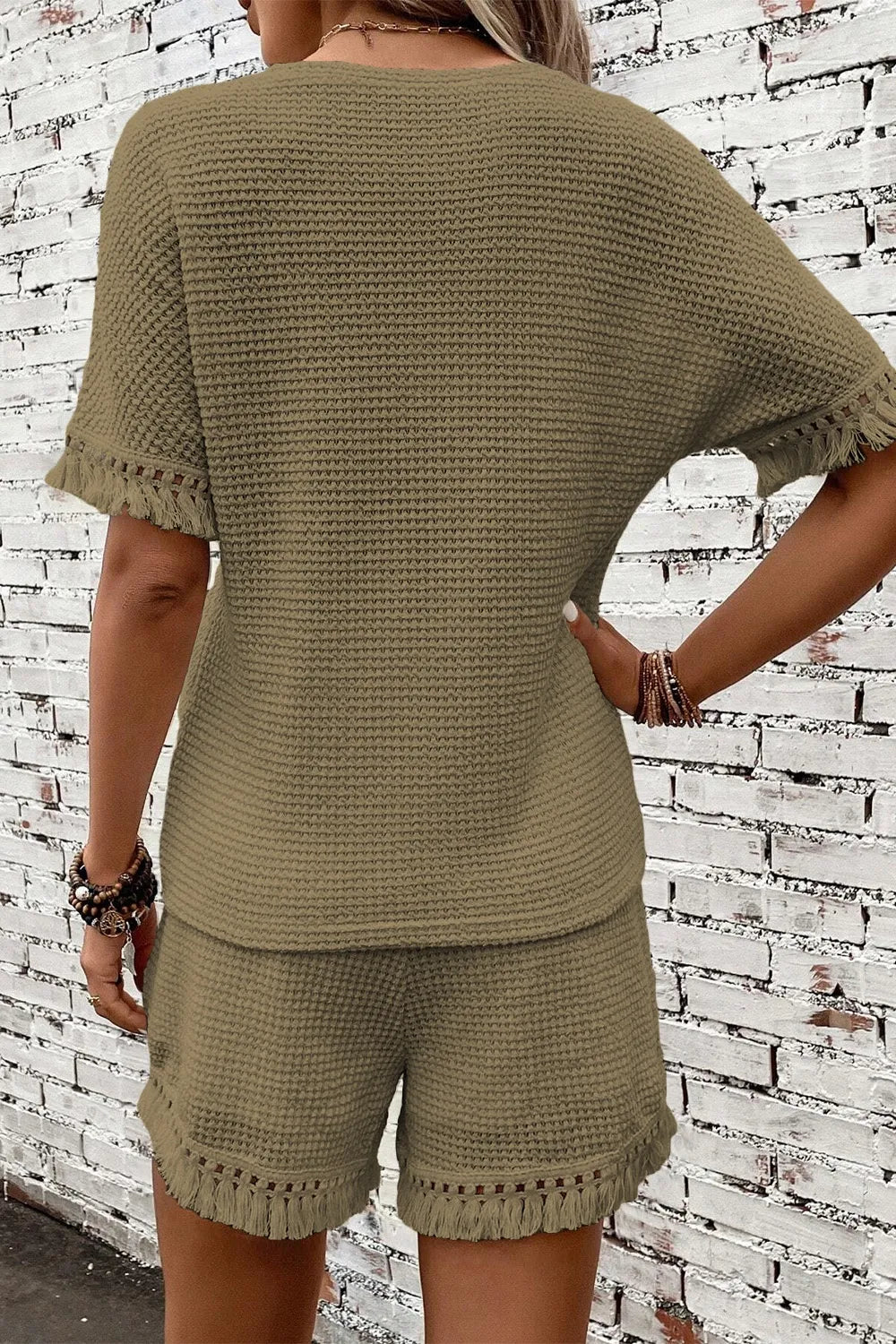 Tassel Round Neck Top and Shorts Set - Korvel