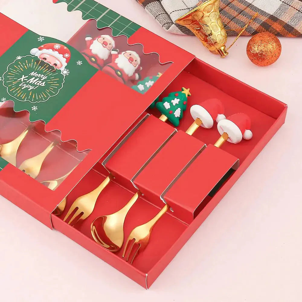 Juego de Cubiertos Navideño Festivo: Cuchara y Tenedor Elegantes