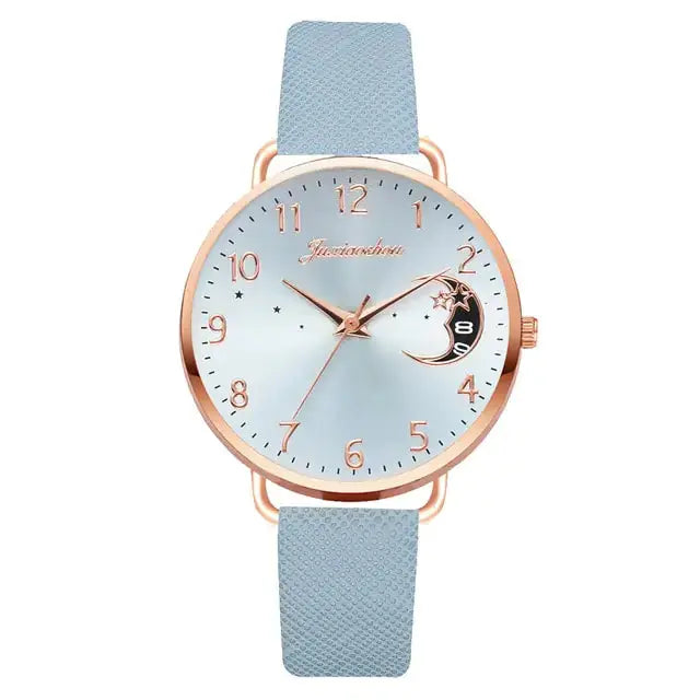 Conjunto de Reloj y Pulsera con Números de Luna