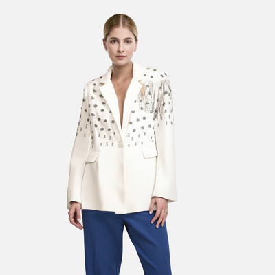 Veste de costume unie élégante avec design à franges pour femmes