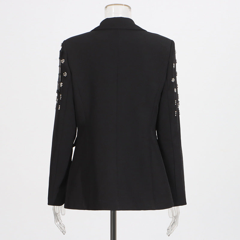 Elegant Solid Color Suit Jacket with Tassel Design for Women