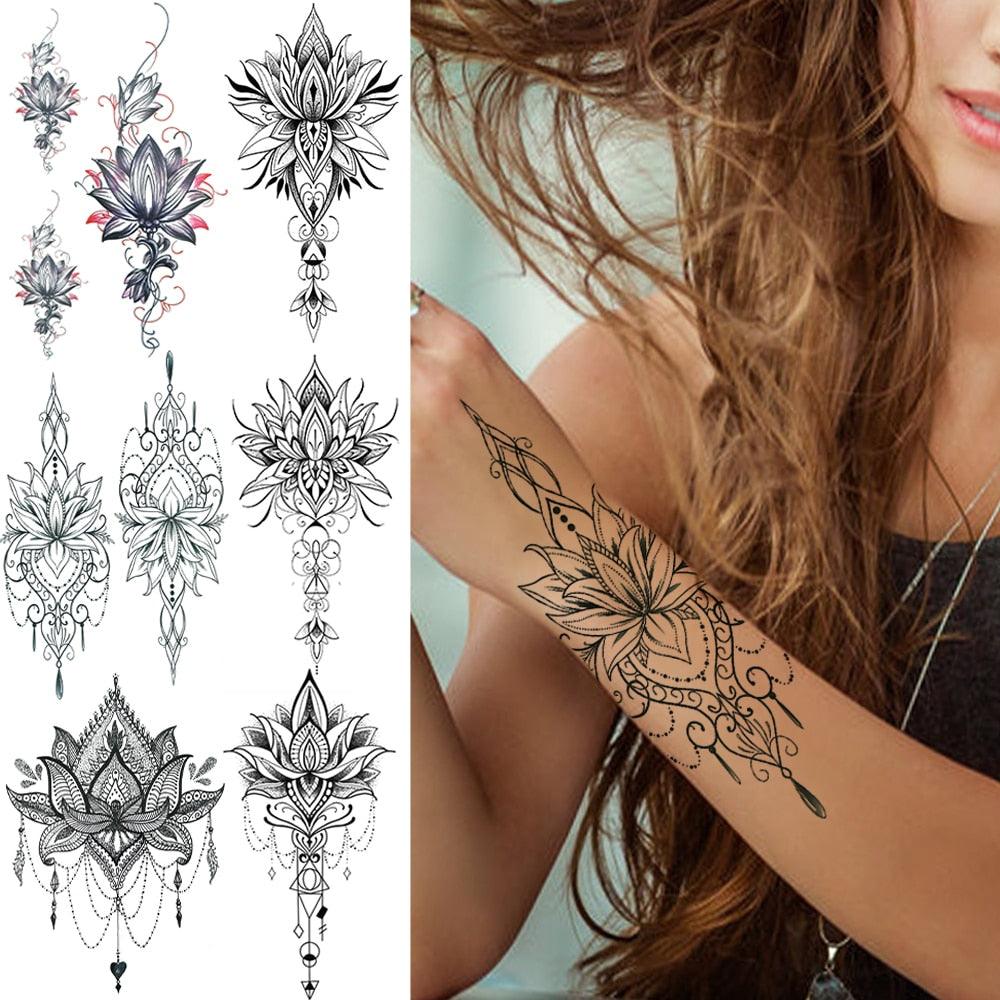 Elegant Temporary Lotus Flower Tattoo Sticker for Women