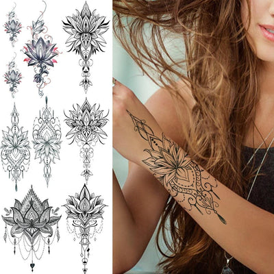 Elegant Temporary Lotus Flower Tattoo Sticker for Women
