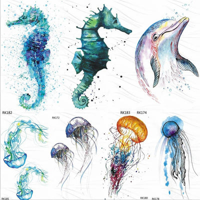 Seahorse Dolphin Temporary Tattoo Stickers for All Ages