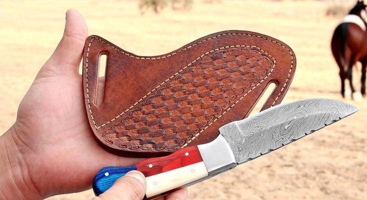 Texas Pride – 8.5" Handcrafted Damascus Knife with Unique Flag Handle - Korvel