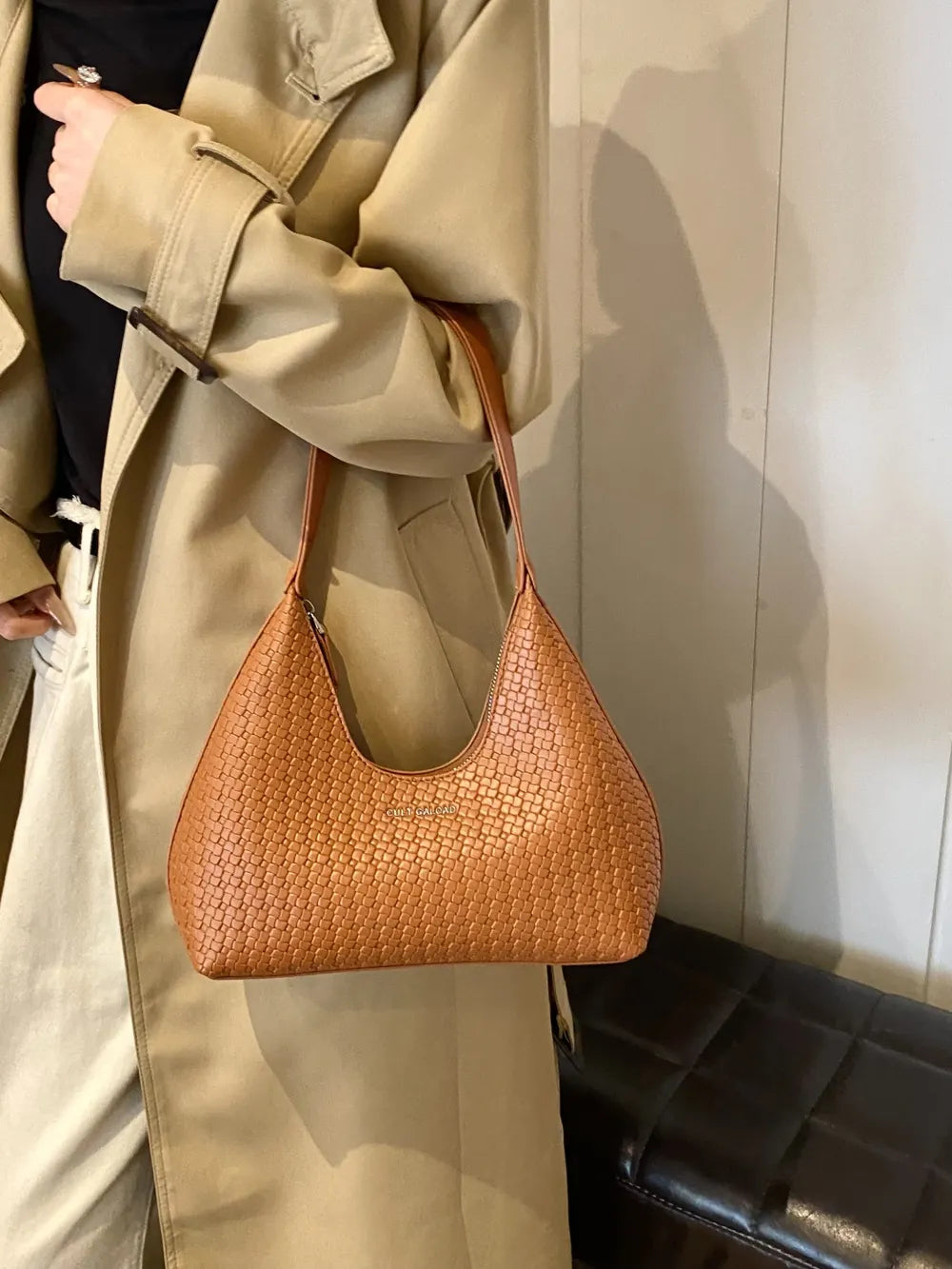 Texture PU Leather Shoulder Bag - Korvel