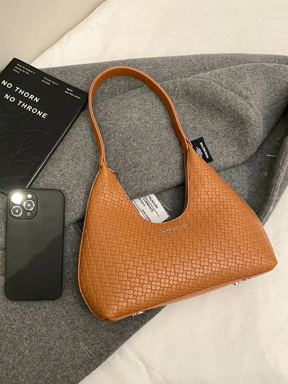 Texture PU Leather Shoulder Bag - Korvel