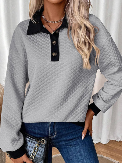 Sweatshirt à manches longues avec bouton quart en texture