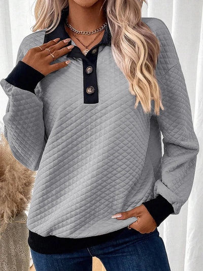 Sweatshirt à manches longues avec bouton quart en texture