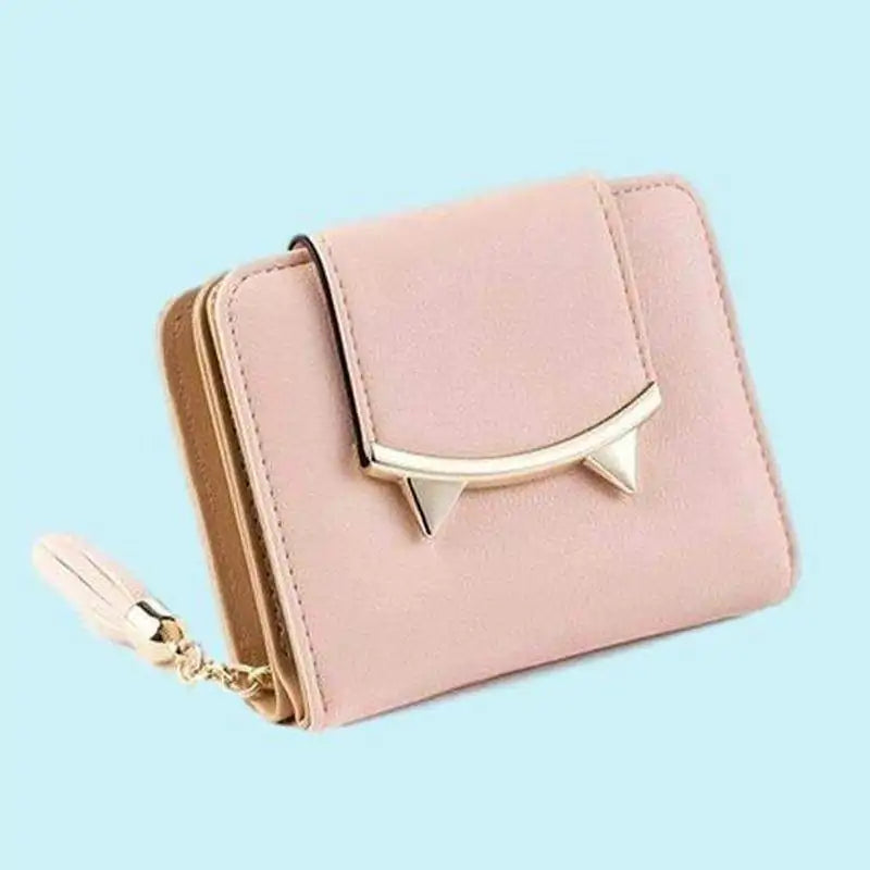 Portefeuille en cuir vintage avec oreilles de chat mignonnes et franges