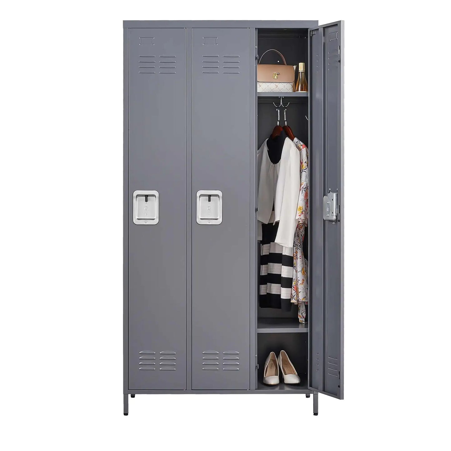 3 Casier Métalliques pour Employés - Solution de Rangement Grise de 72 Pouces de Hauteur