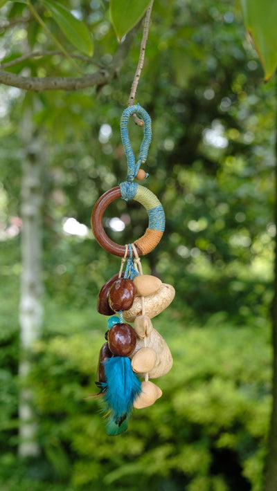 The Azure Spirit - Hand-Wrapped Wood Ring & Blue Feather Charm